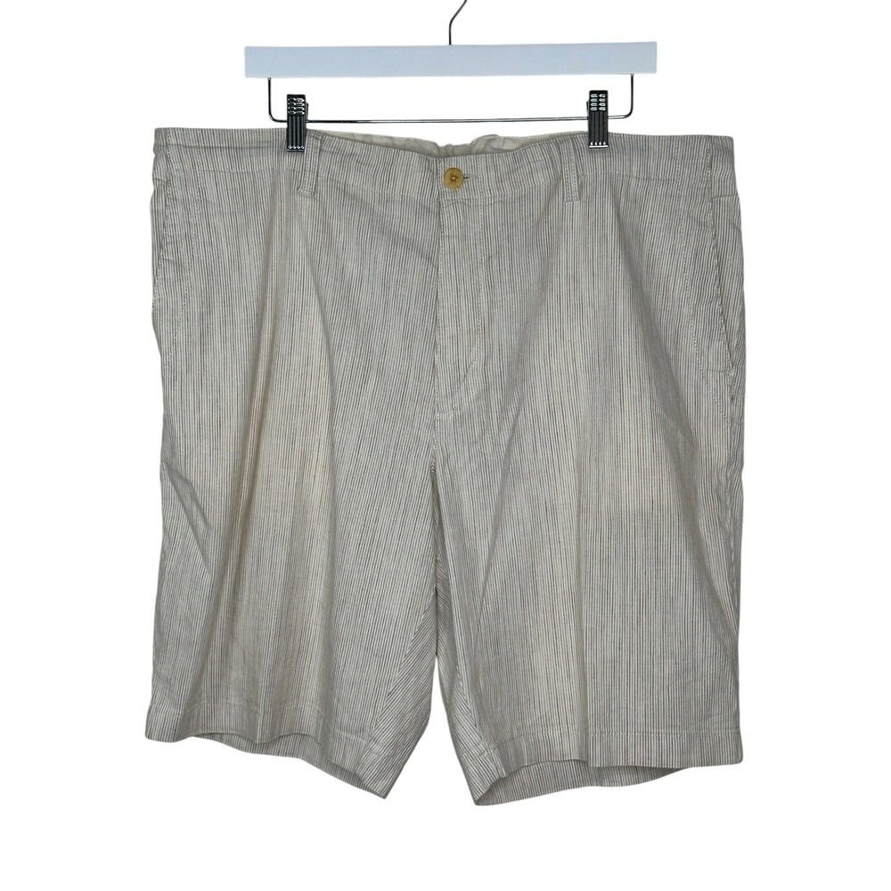 Tommy Bahama Shorts 40 Tan White Striped Linen Casual Island Coastal Mens Resort